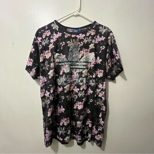 Adidas Black and Pink Floral Shirt